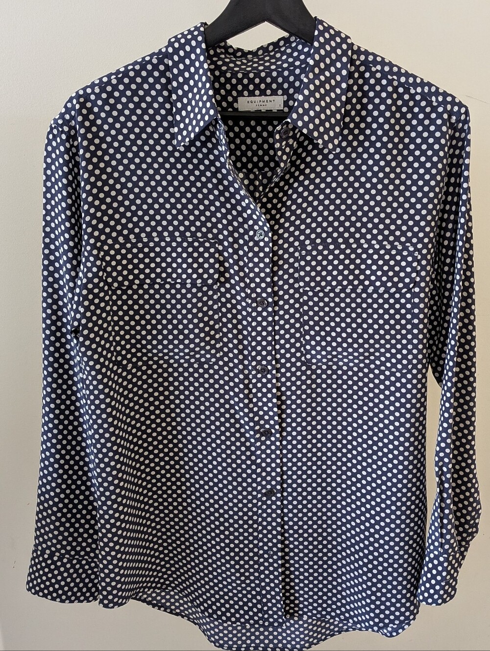 Equipment Navy Polka Dot Silk Shirt